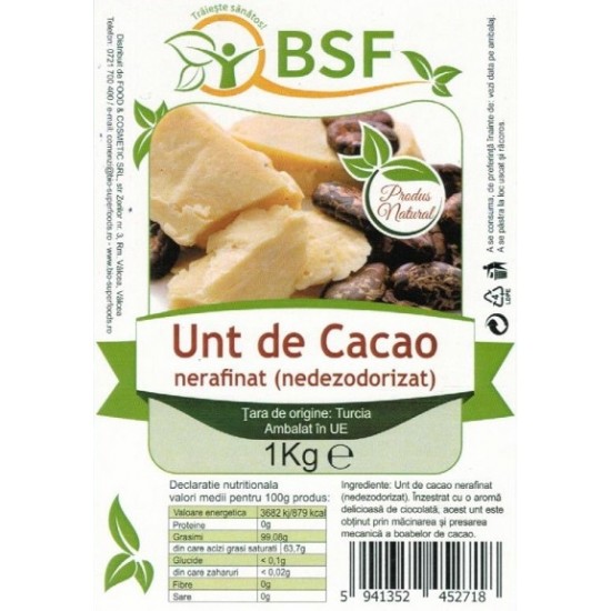Unt de cacao NATURAL ,,nedezodorizat'' 1 Kg Unt de cacao NATURAL ,,nedezodorizat'' 1 Kg