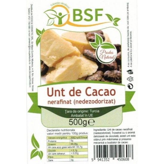 Unt de cacao NATURAL ,,nedezodorizat'' 500g 