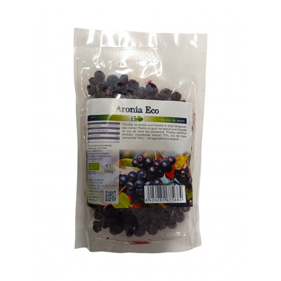 Bio fructe de aronia, FARA ZAHAR, infuzate in suc de mere 150g