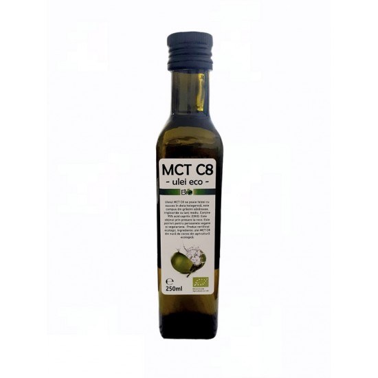 Bio Ulei de cocos MCT C8 presat la rece 250ml ,,trigliceride cu lant mediu'' Bio Ulei de cocos MCT C8 presat la rece 250ml ,,trigliceride cu lant mediu''
