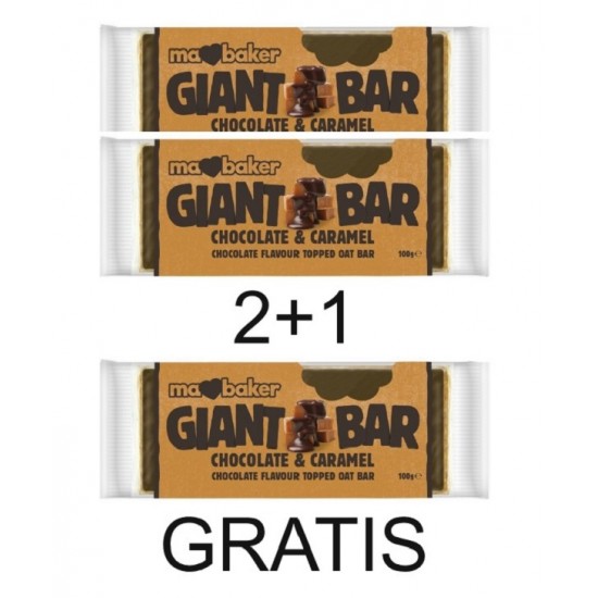 PROMO 2+1 Baton din ovaz cu ciocolata belgiana si caramel 100g MA BAKER