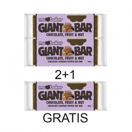 PROMO 2+1 Baton din ovaz cu ciocolata belgiana, alune si fructe 100g Ma Baker PROMO 2+1 Baton din ovaz cu ciocolata belgiana, alune si fructe 100g Ma Baker