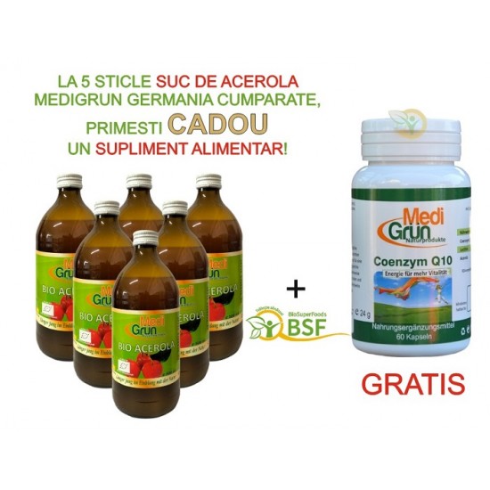 PROMO: la 5 sticle de Suc de Acerola 500ml primesti GRATUIT Coenzima Q10 60 cps MediGrun Germania PROMO: la 5 sticle de Suc de Acerola 500ml primesti GRATUIT Coenzima Q10 60 cps MediGrun Germania