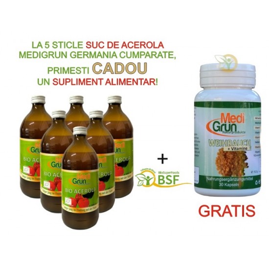 PROMO: la 5 sticle de Suc de Acerola 500ml primesti GRATUIT Tamaie Extract 400mg + vitamine 30 capsule MediGrun Germania PROMO: la 5 sticle de Suc de Acerola 500ml primesti GRATUIT Tamaie Extract 400mg + vitamine 30 capsule MediGrun Germania