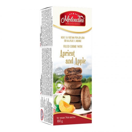Biscuiti cu umplutura de caise si mere FARA GLUTEN, FARA ZAHAR adaugat, 180g Molendini