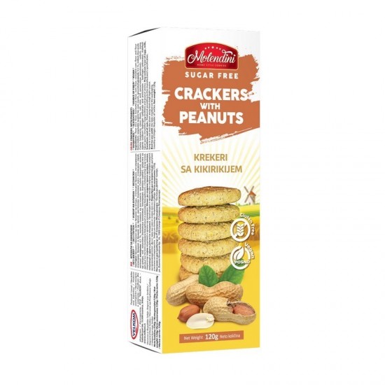 Crackers cu arahide FARA GLUTEN, FARA ZAHAR adaugat, 120g Molendini Crackers cu arahide FARA GLUTEN, FARA ZAHAR adaugat, 120g Molendini