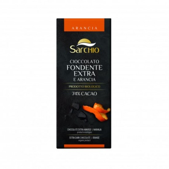 Bio Ciocolata neagra extra cu portocala 80g (minim 74% cacao),,fara gluten'' Sarchio Italia Bio Ciocolata neagra extra cu portocala 80g (minim 74% cacao),,fara gluten'' Sarchio Italia