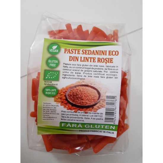 Bio Paste Sedanini Rigati Din Linte Rosie 250g „fără gluten”