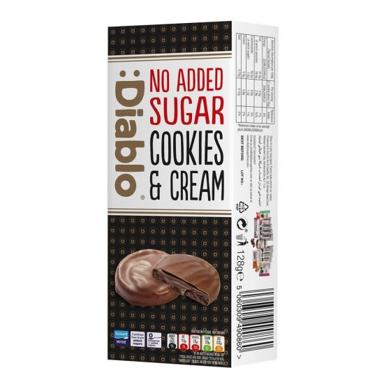 Biscuiti bruni cu cremă brownie acoperiti cu glazură de ciocolată neagră 128g ”fără adaos de zahăr” Diablo