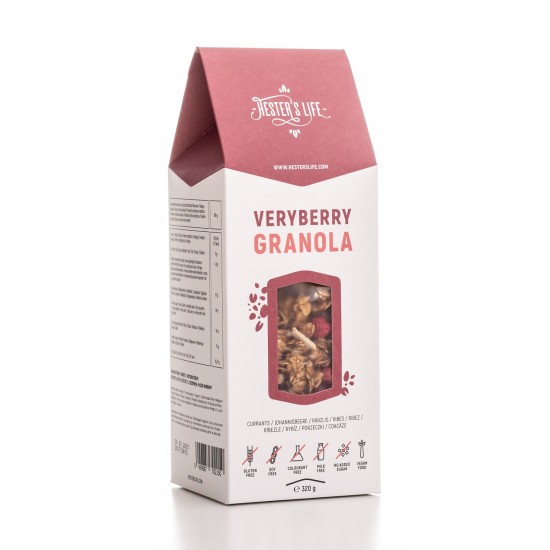 Granola cu coacăze VERYBERRY 320g ,,fără zahar, fără gluten” 