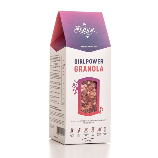 Granola cu zmeură GIRLPOWER 320g ,,fără zahar, fără gluten”