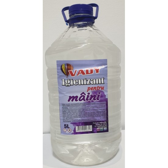 Igienizant pentru maini 5L Vady (etanol 67% - alcool izopropilic 9% si glicerina) Igienizant pentru maini 5L Vady (etanol 67% - alcool izopropilic 9% si glicerina)