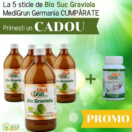 PROMO: la 5 sticle de Bio Suc de Graviola 500ml primesti GRATUIT un Cartilaj De Rechin 500mg 30 Capsule PROMO: la 5 sticle de Bio Suc de Graviola 500ml primesti GRATUIT un Cartilaj De Rechin 500mg 30 Capsule