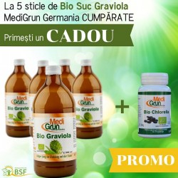 PROMO: la 5 sticle de Bio Suc de Graviola 500ml primesti GRATUIT Bio Chlorella extract 60 cps MediGrun Germania